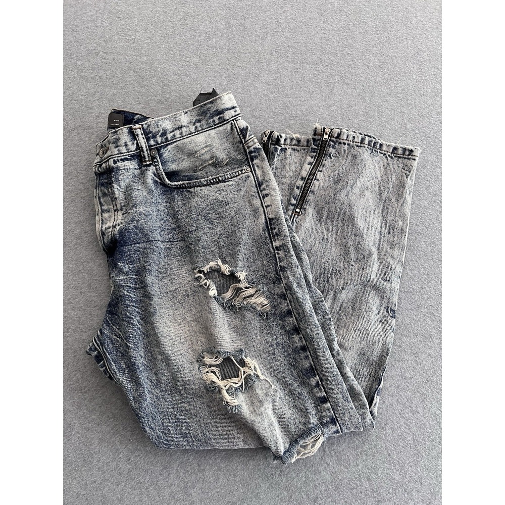 Zara Jeans Mens Size 36 White Acid Wash Distressed Raw Hem Skinny Button Fly‎
